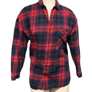 Zara buffalo red blue Plaid button up long sleeve cotton  flannel shirt -S